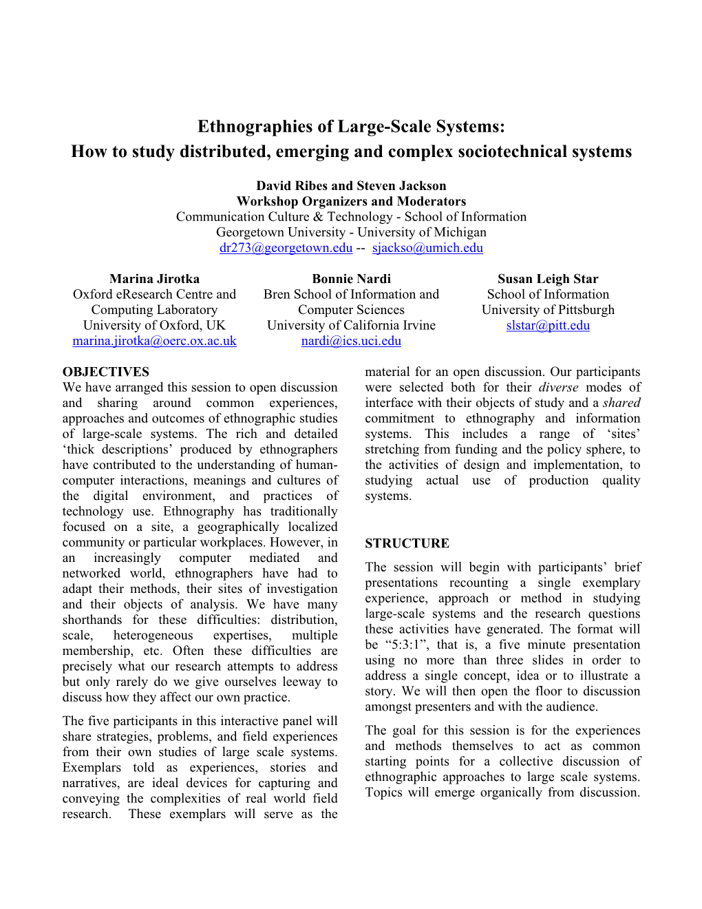 Ethnographies of Large-Scale Systems: How to Study Distributed, Emerging and Complex Sociotechnical Systems