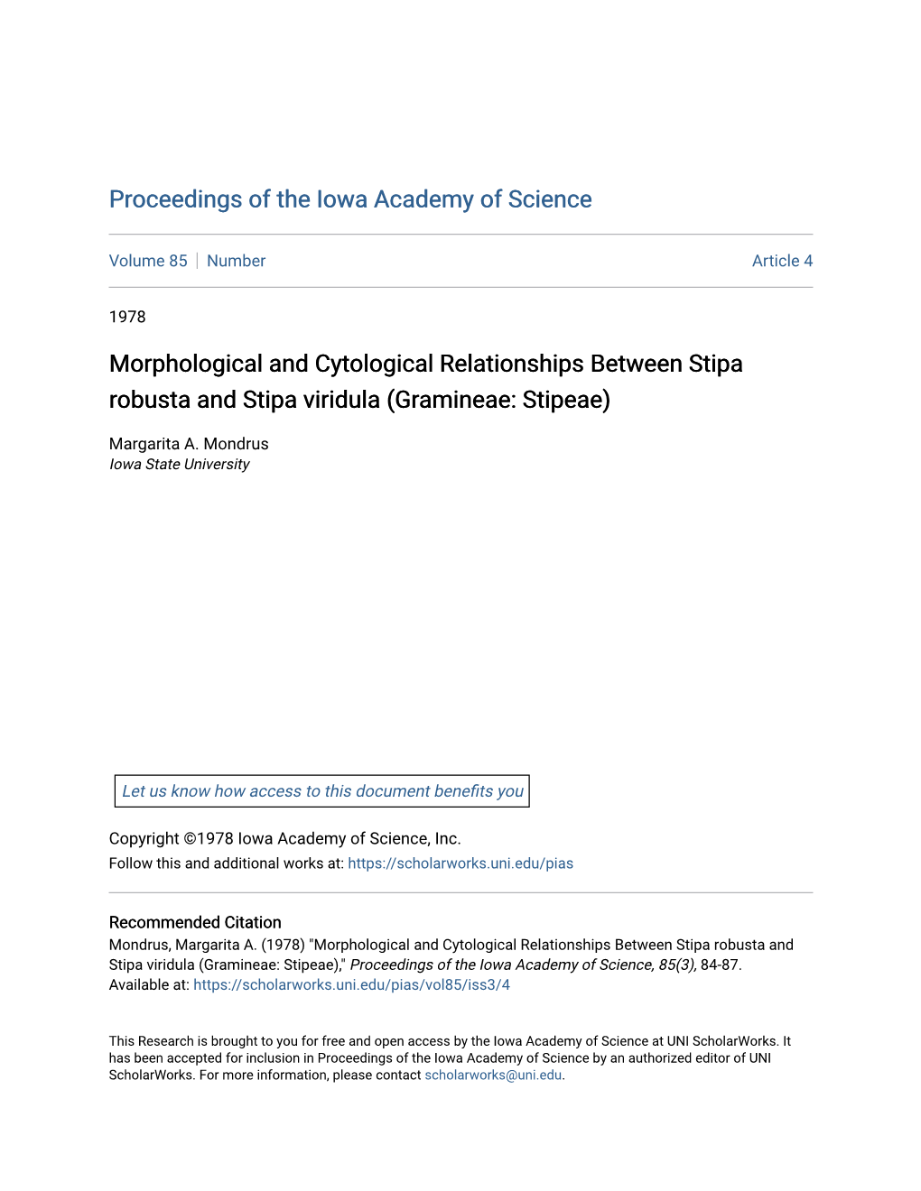 Morphological and Cytological Relationships Between Stipa Robusta and Stipa Viridula (Gramineae: Stipeae)