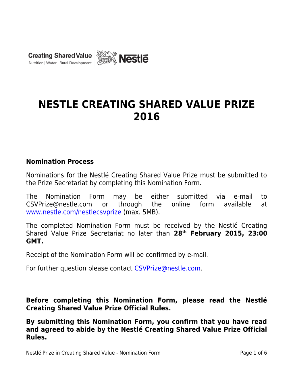 The Nestlé Prize In Creating Shared Value