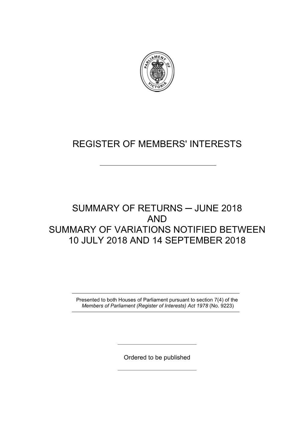 Register of Members' Interests Summary Of