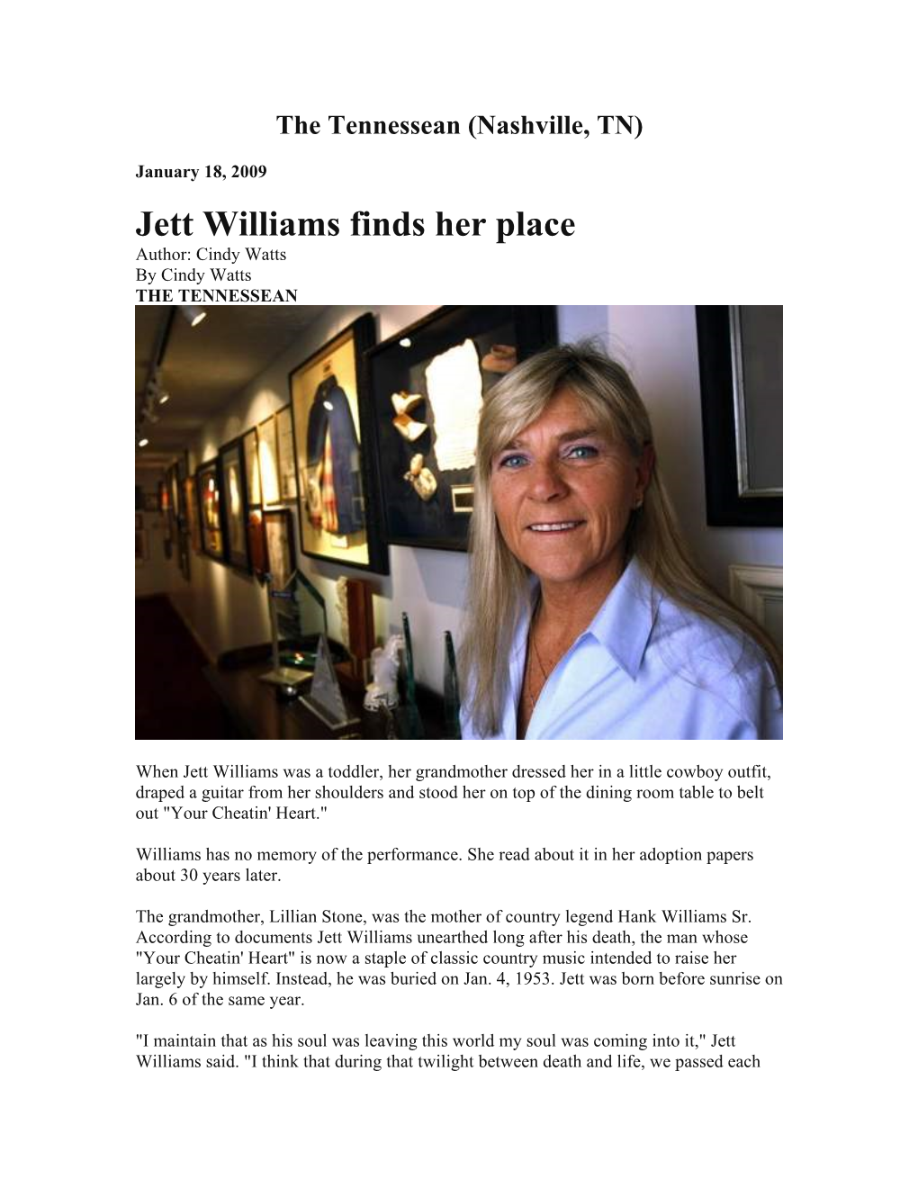 Jett Williams Finds Her Place Author: Cindy Watts by Cindy Watts the TENNESSEAN