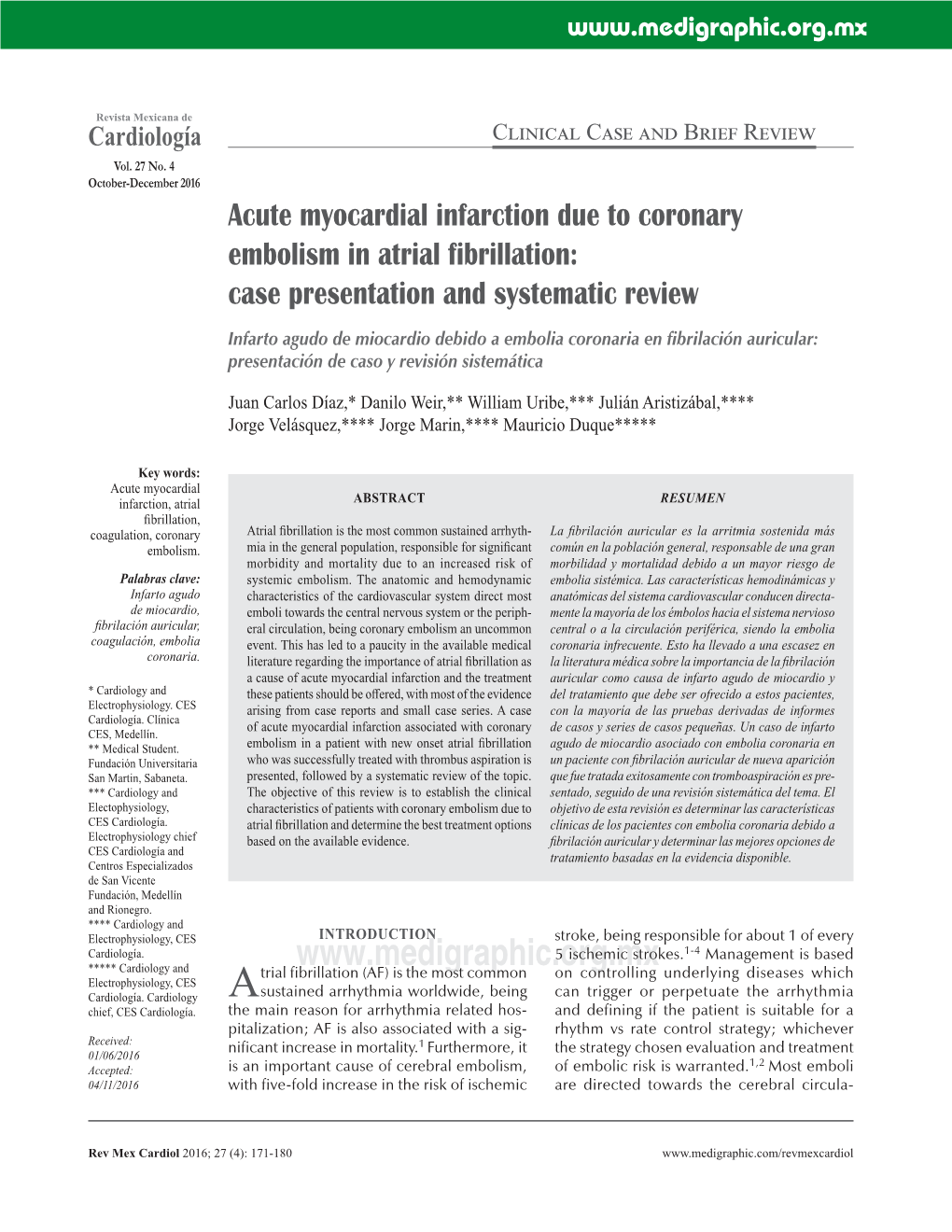 Acute Myocardial Infarction Due to Coronary Embolism in Atrial Fibrillation: Case Presentation and Systematic Review