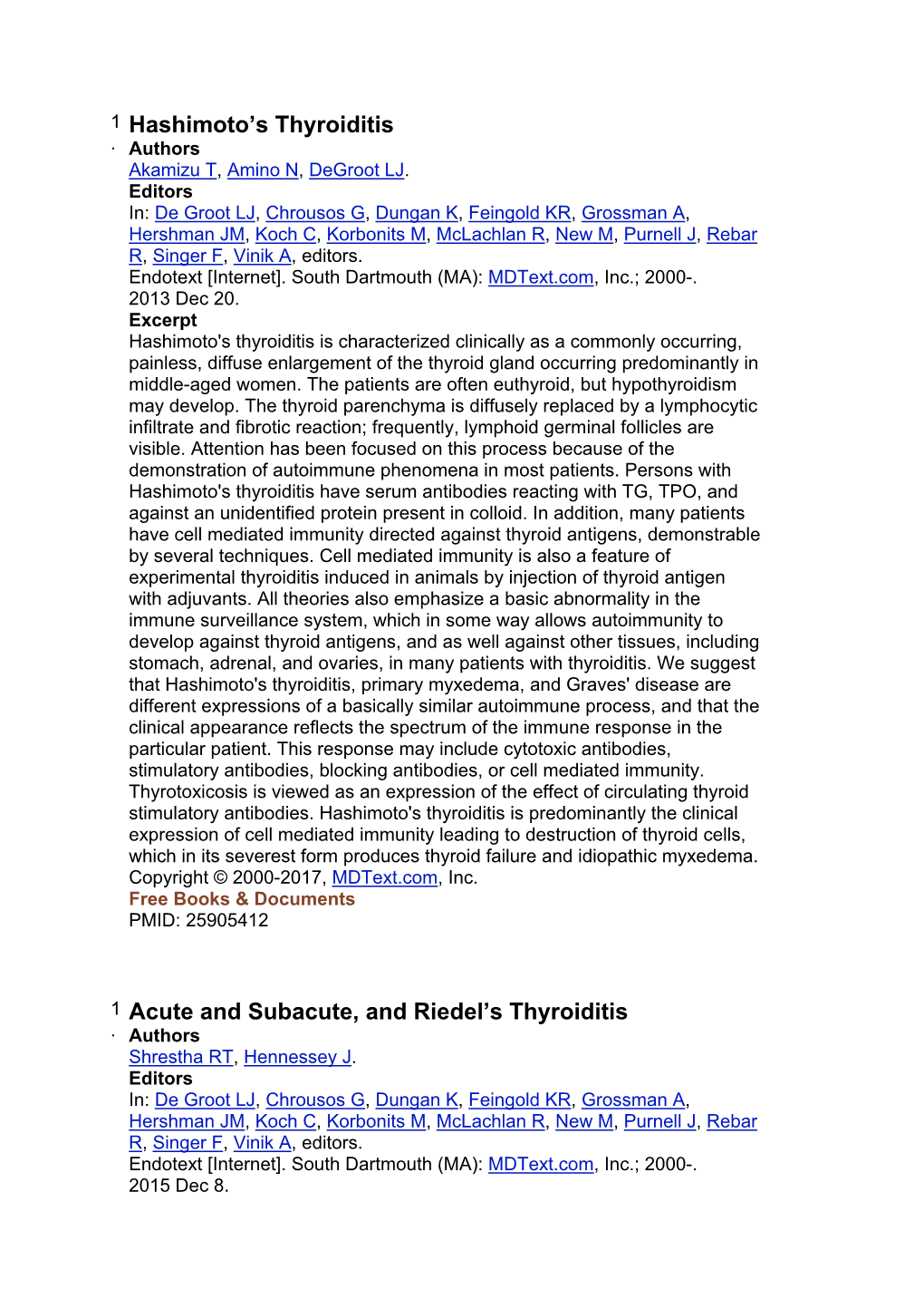 Hashimoto's Thyroiditis Acute and Subacute, and Riedel's Thyroiditis