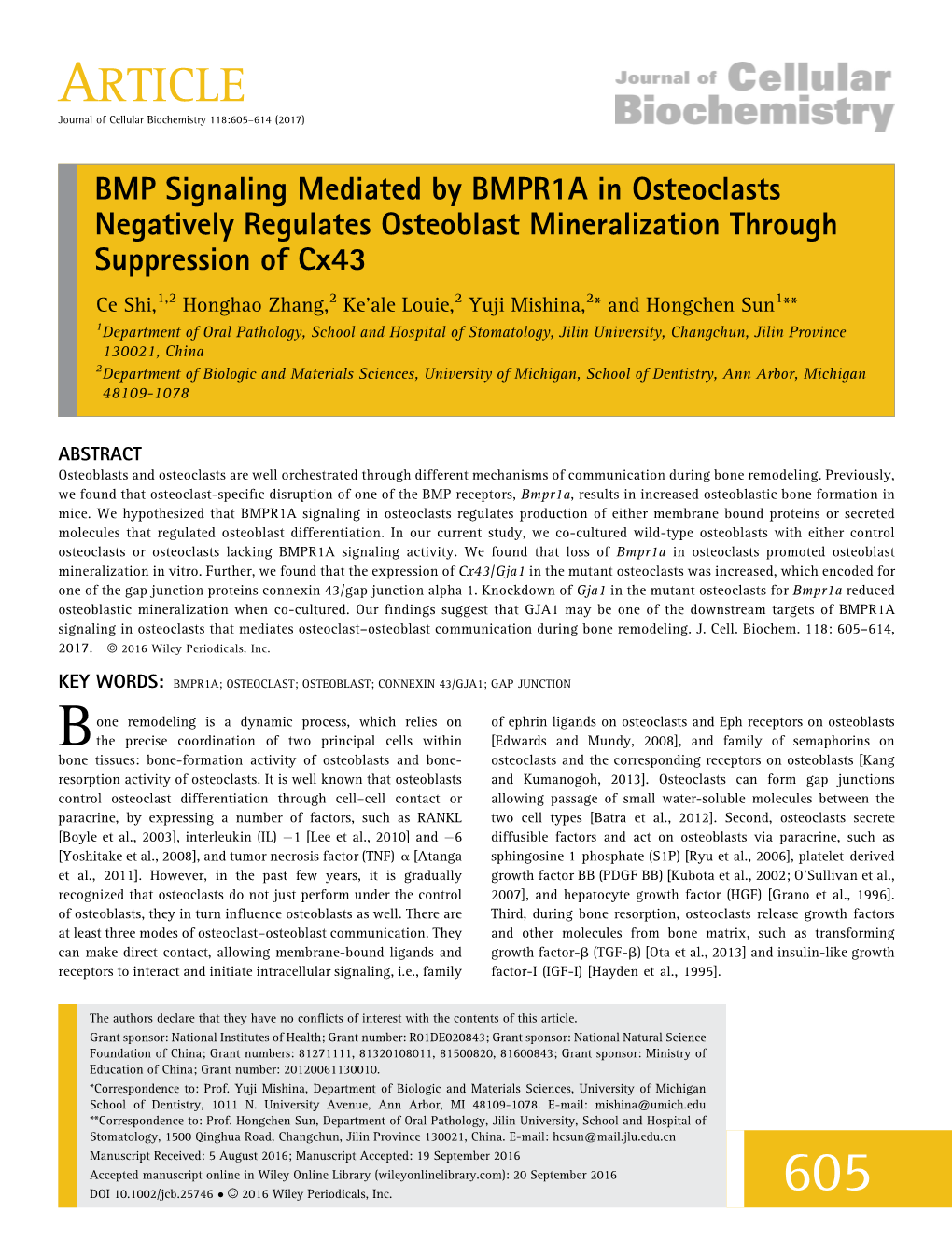 BMP Signaling Mediated by BMPR1A in Osteoclasts Negatively