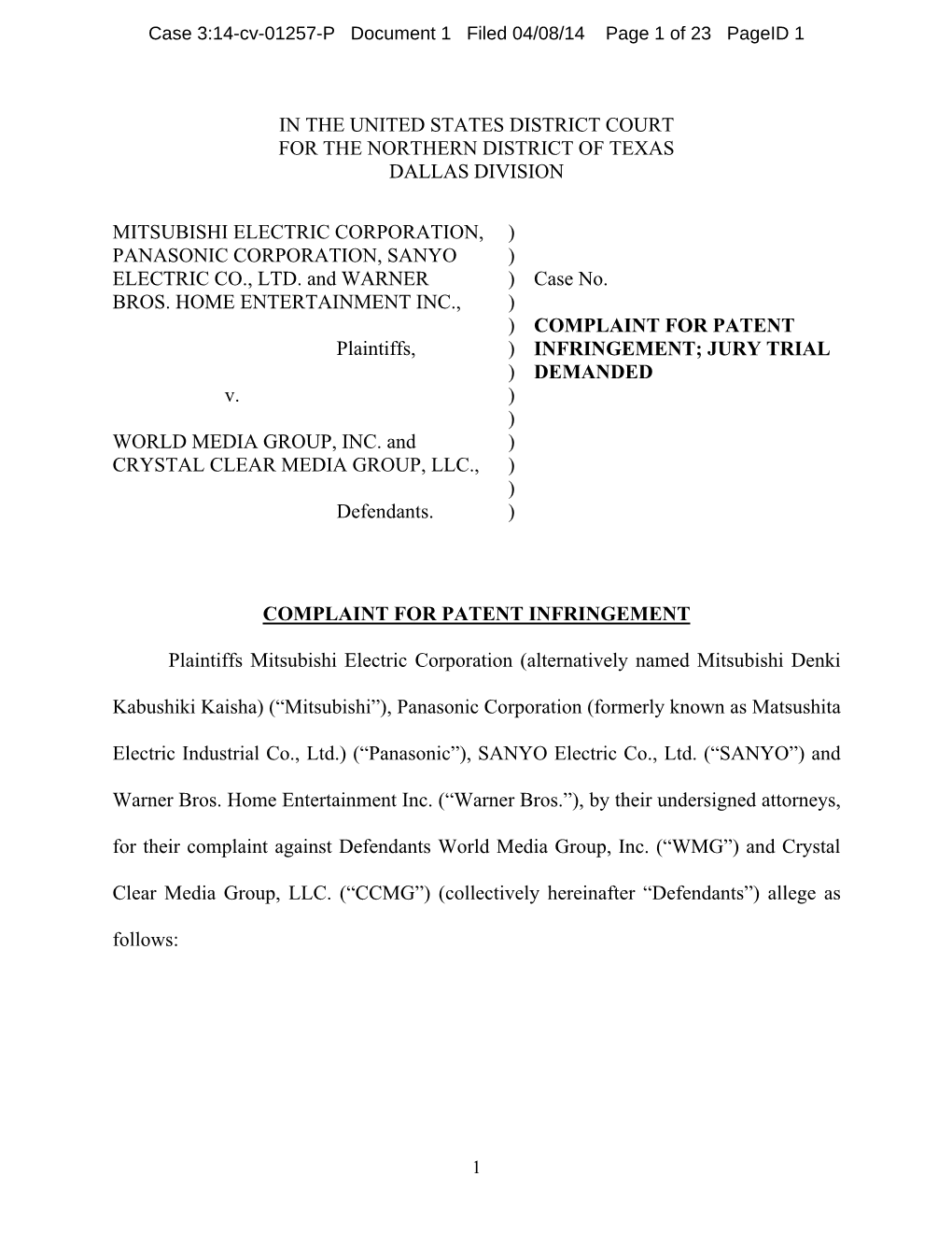 In the United States District Court for the Northern District of Texas Dallas Division