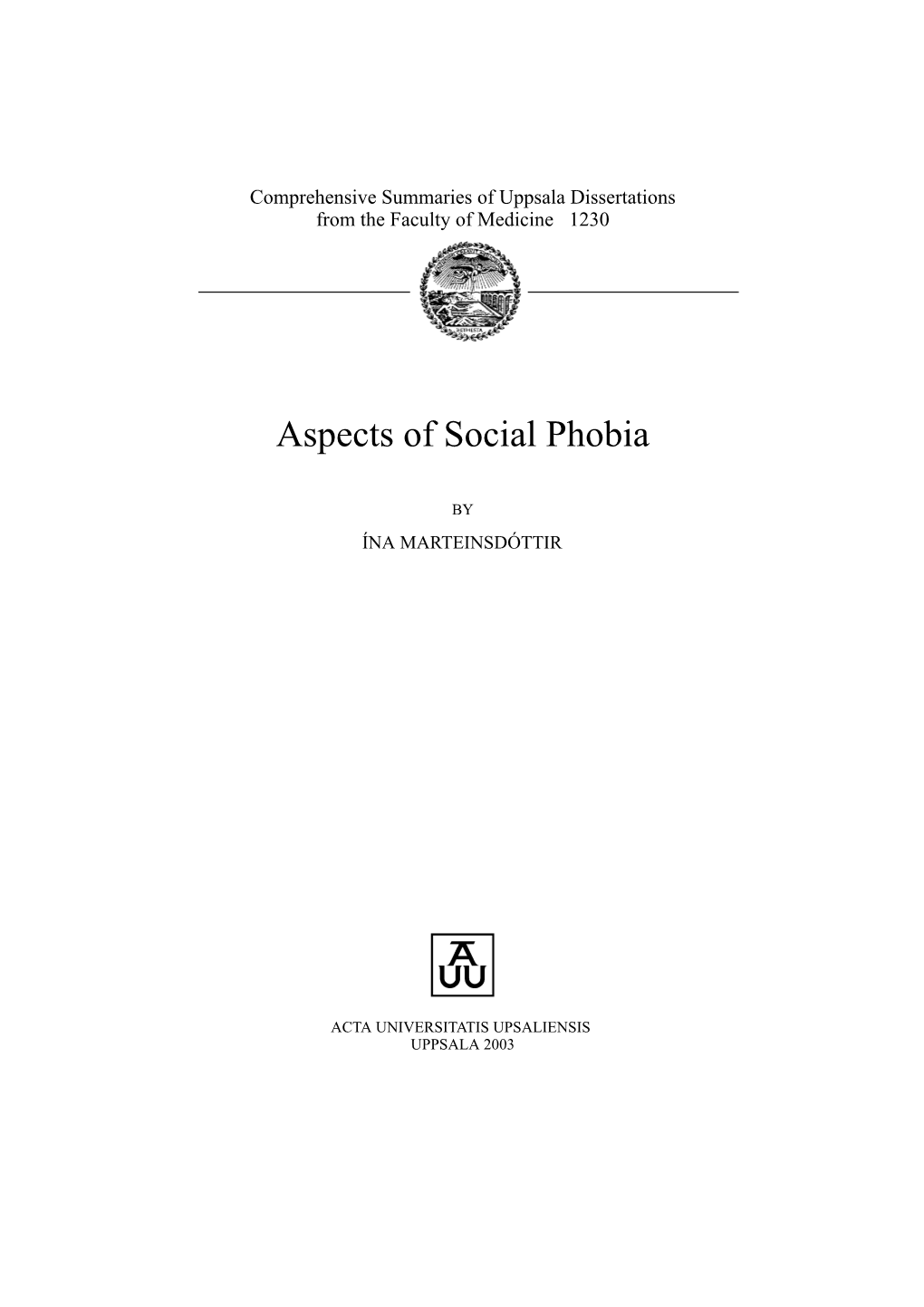 Aspects of Social Phobia