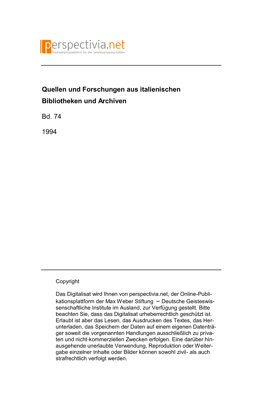 Quellen Und Forschungen Aus Italienischen Bibliotheken Und Archiven