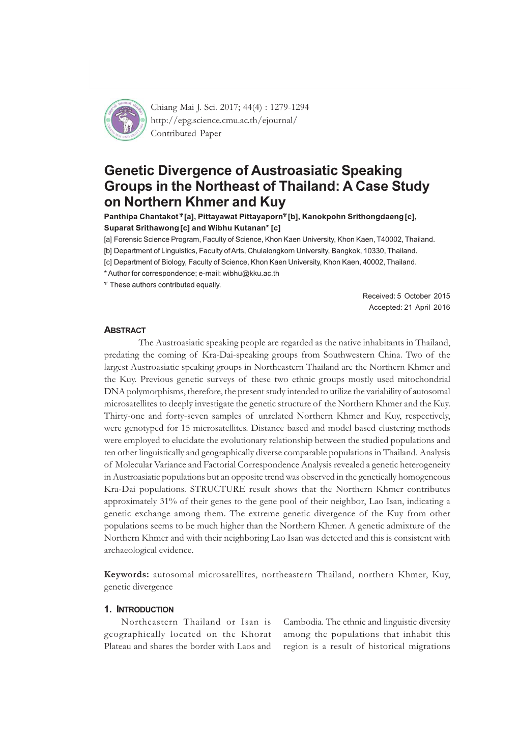 Genetic Divergence of Austroasiatic Speaking Groups In