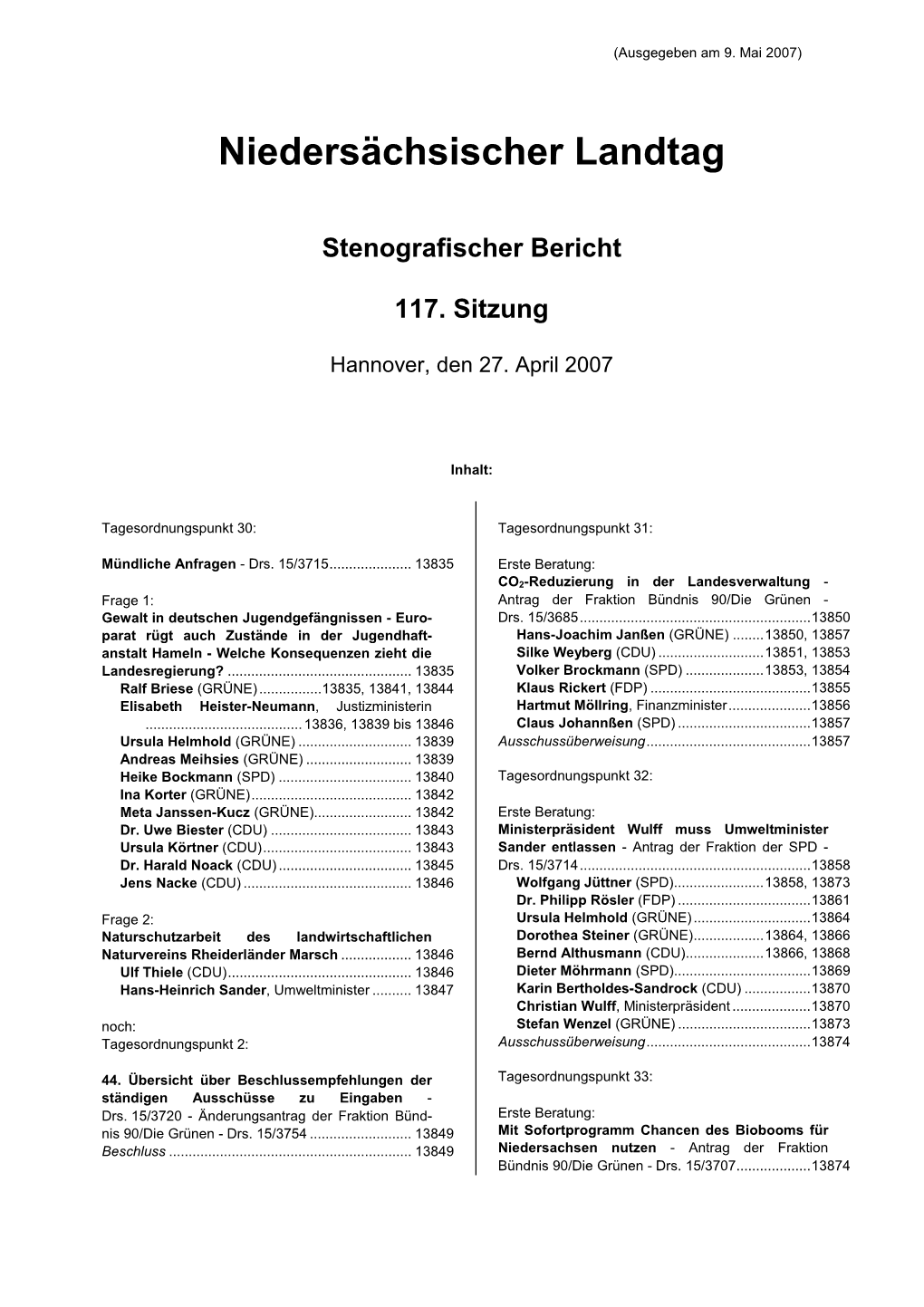 Stenografischer Bericht 117. Sitzung