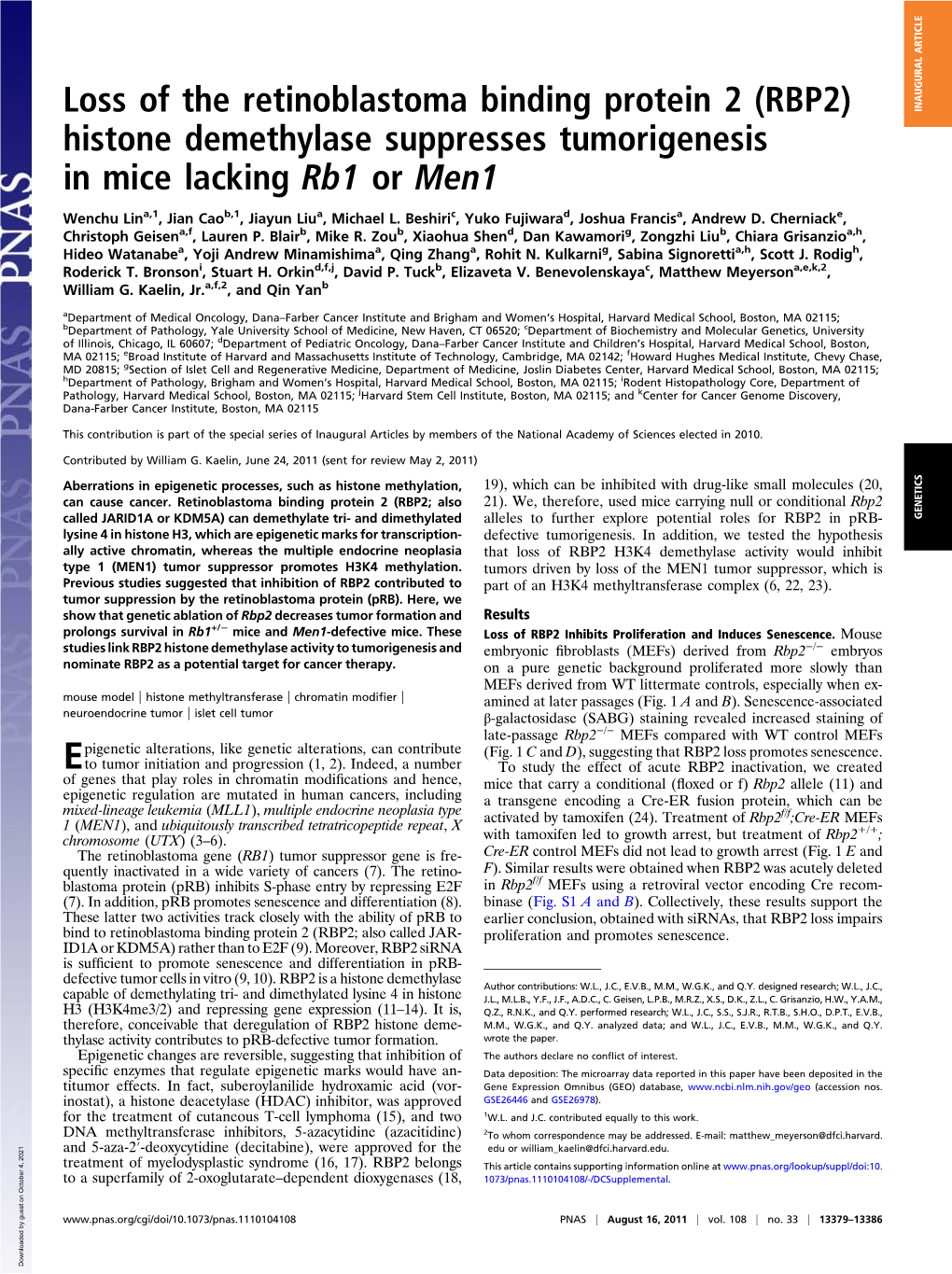 Loss of the Retinoblastoma Binding Protein 2 (RBP2) Histone