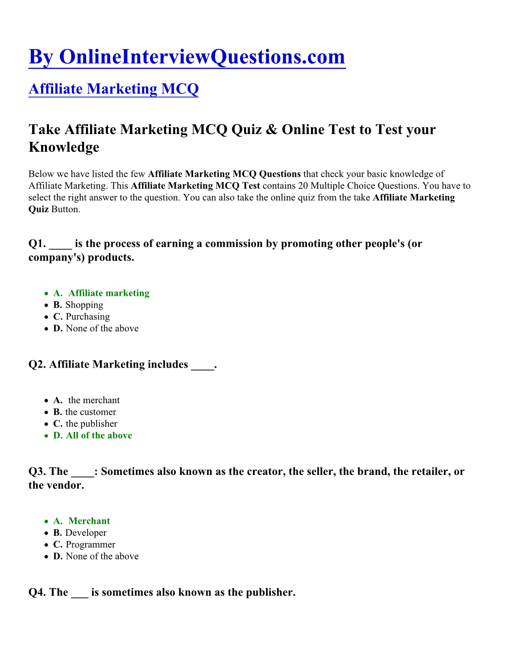 Affiliate Marketing MCQ