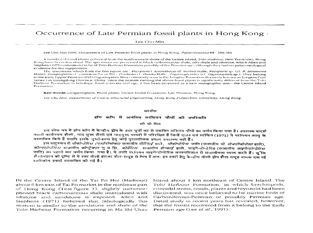 Occurrence of Late Permian Fossil Plants in Hong Kong