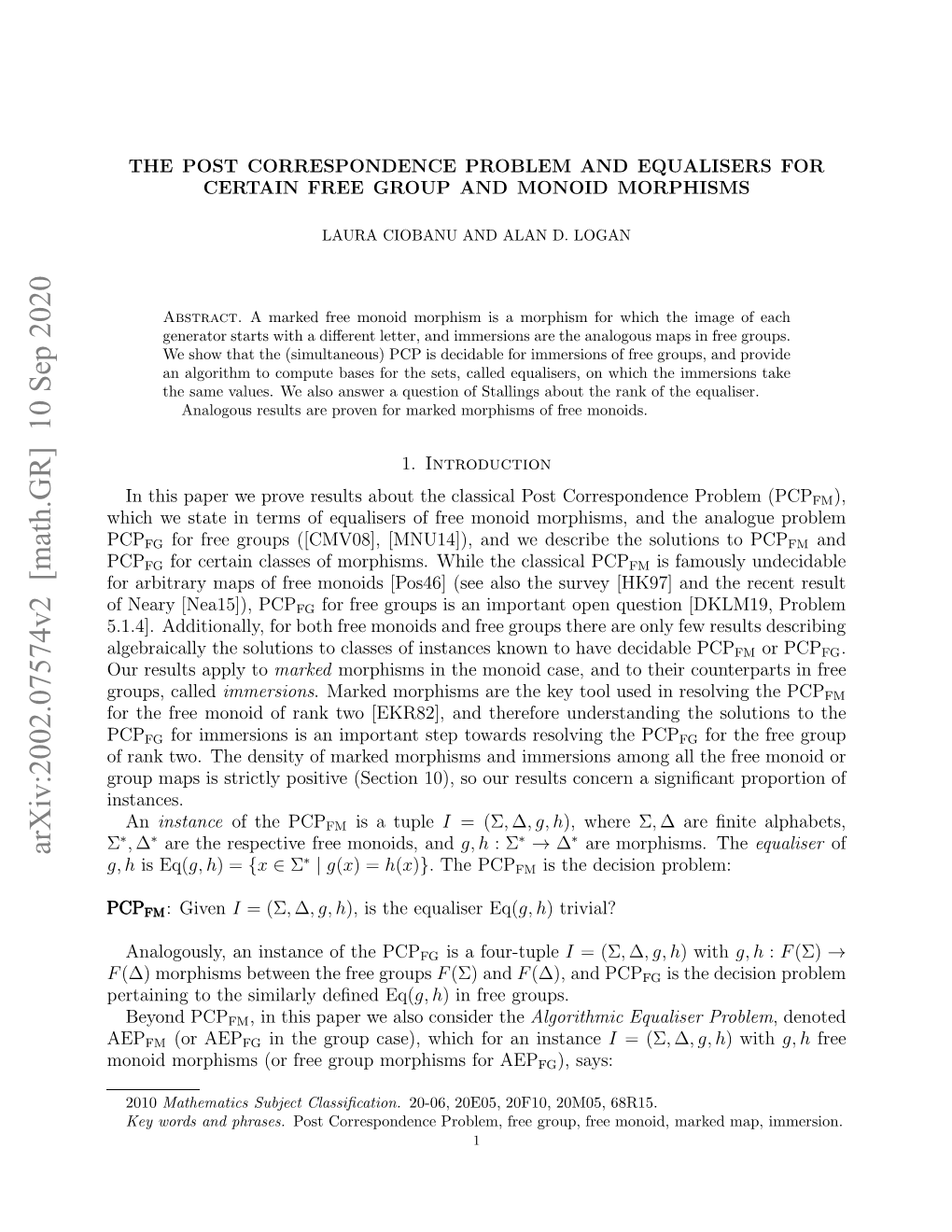 The Post Correspondence Problem and Equalisers for Certain Free Group and Monoid Morphisms