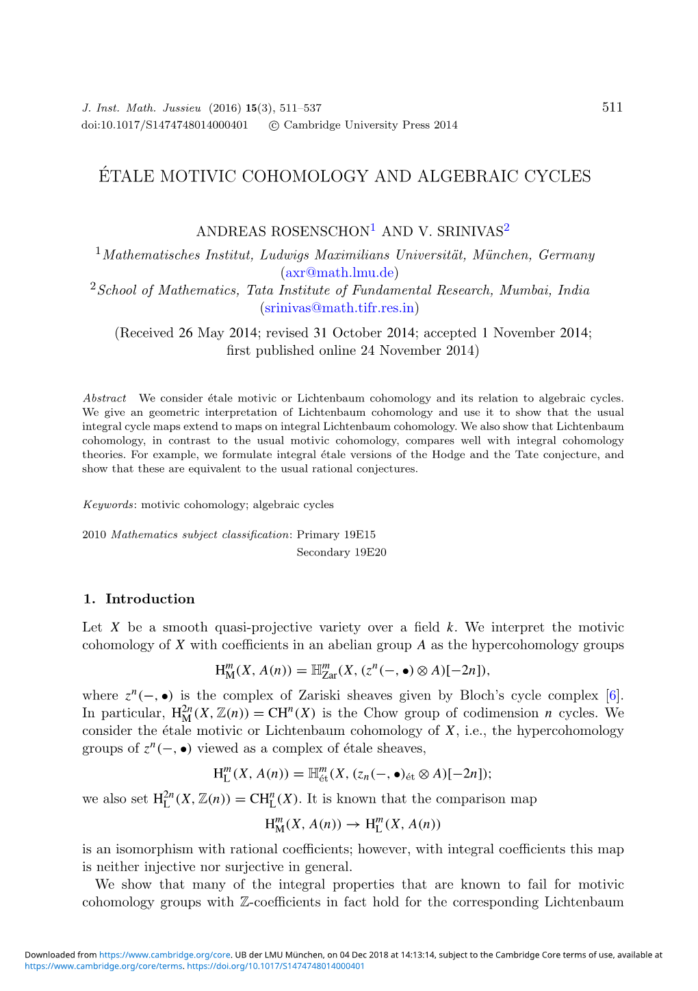 Étale Motivic Cohomology and Algebraic Cycles 513