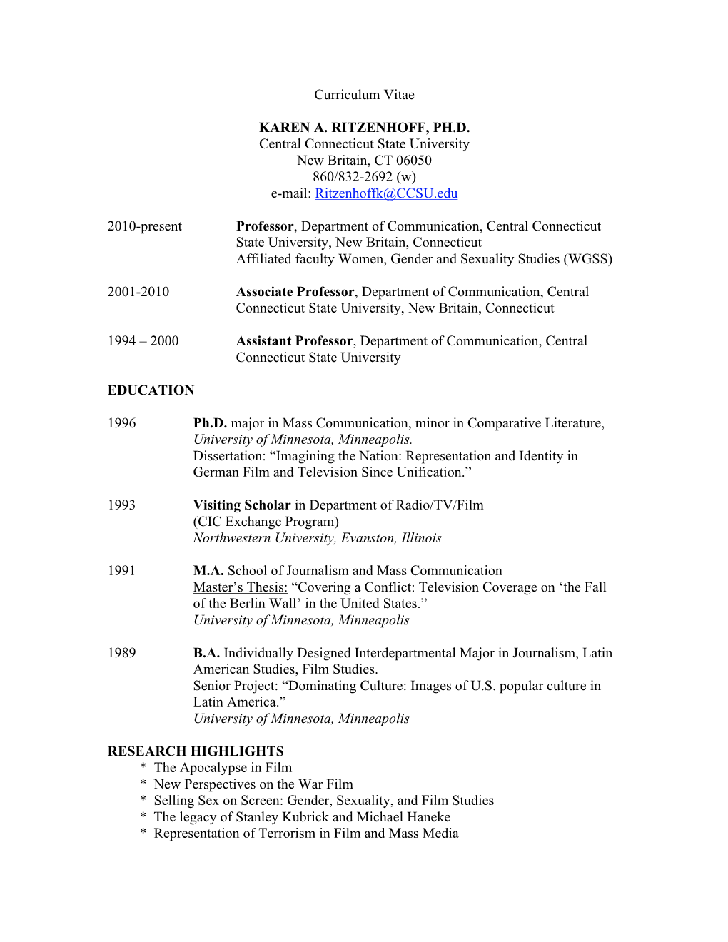 Prof Ritzenhoff's CV