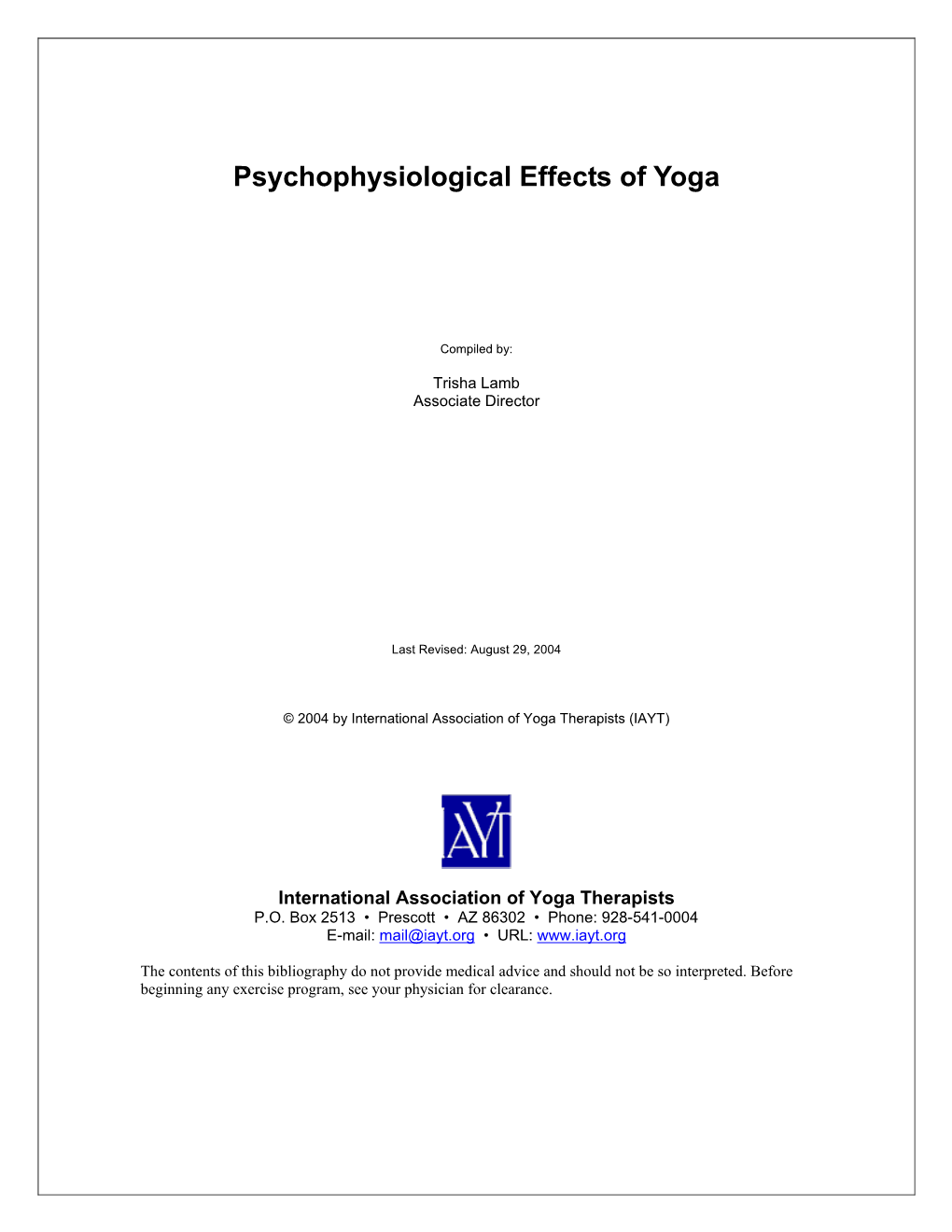 Psychophysiological Effects of Yoga