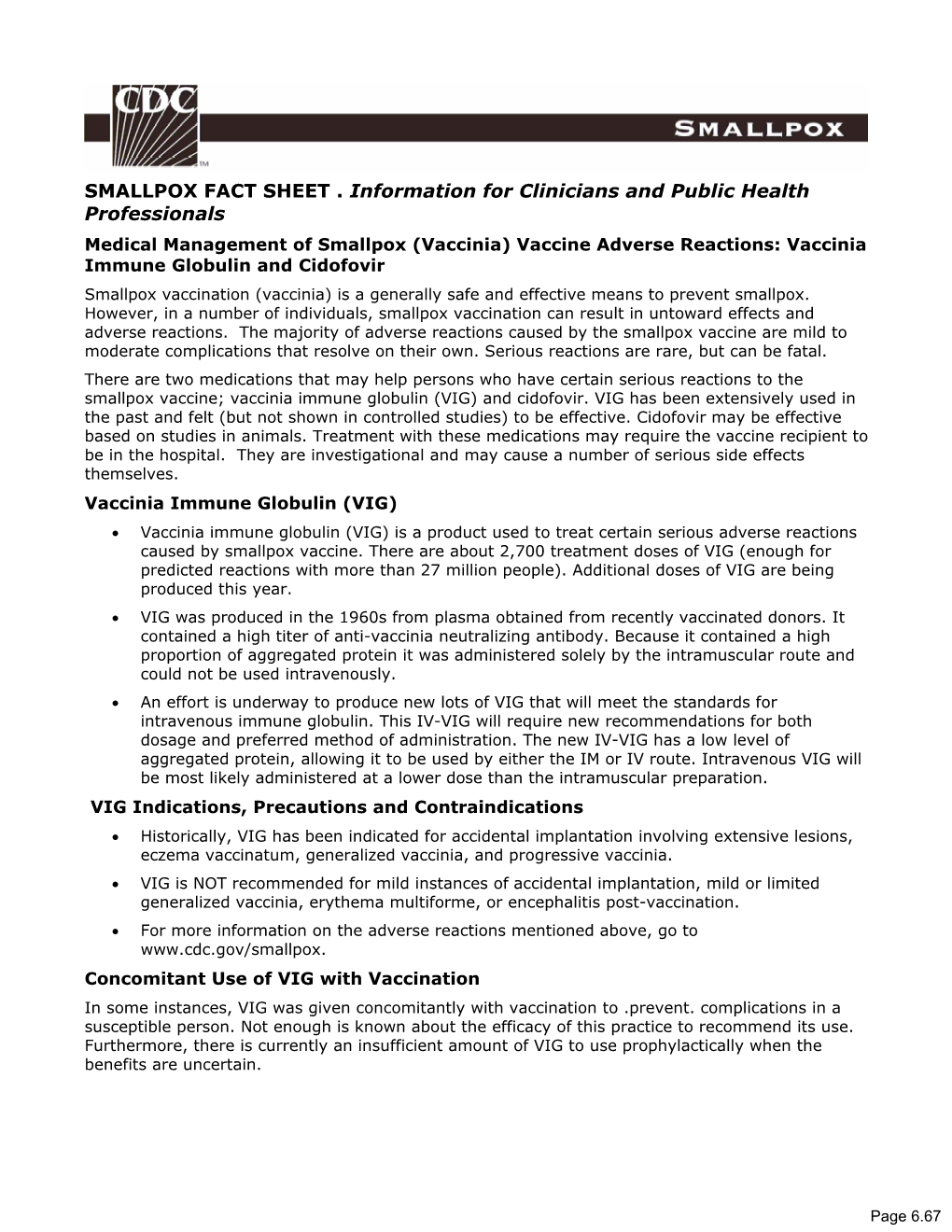 SMALLPOX FACT SHEET . Information for Clinicians And