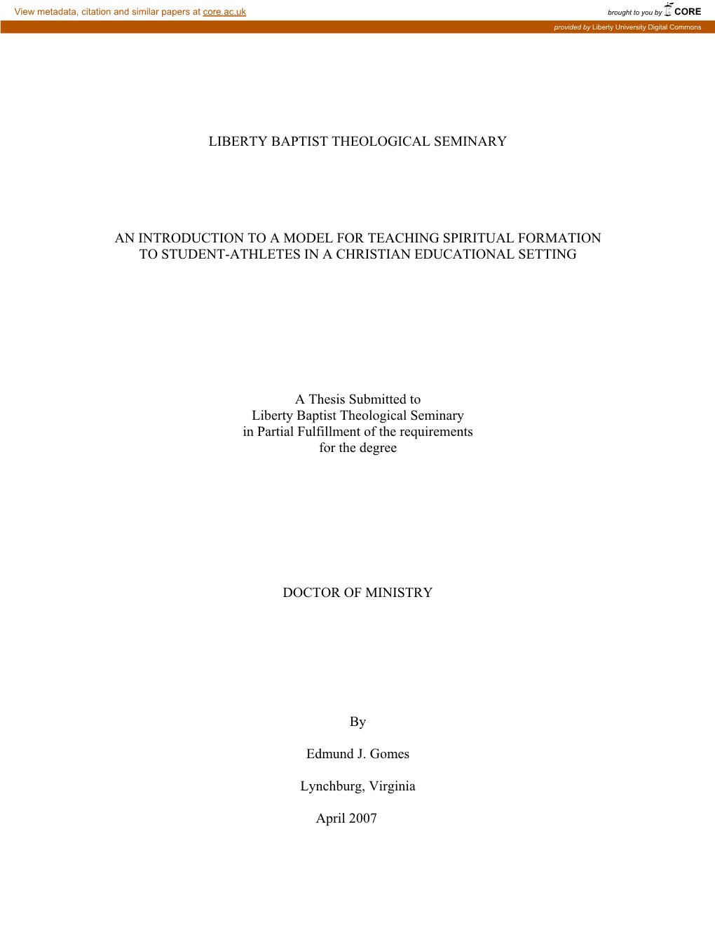 An Introduction to a Model for Teaching Spiritual Formation to Student-Athletes in a Christian Educational Setting