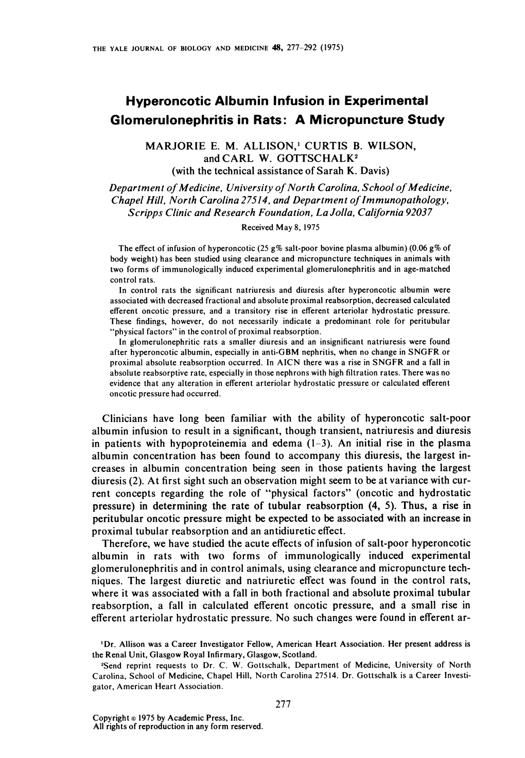 Hyperoncotic Albumin Infusionin Experimental Glomerulonephritis In