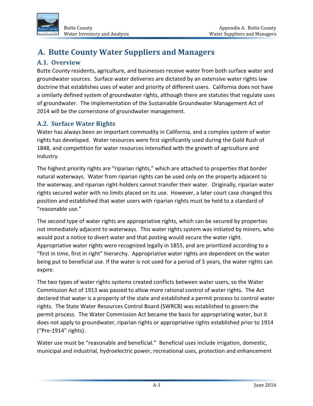 A. Butte County Water Suppliers and Managers A.1