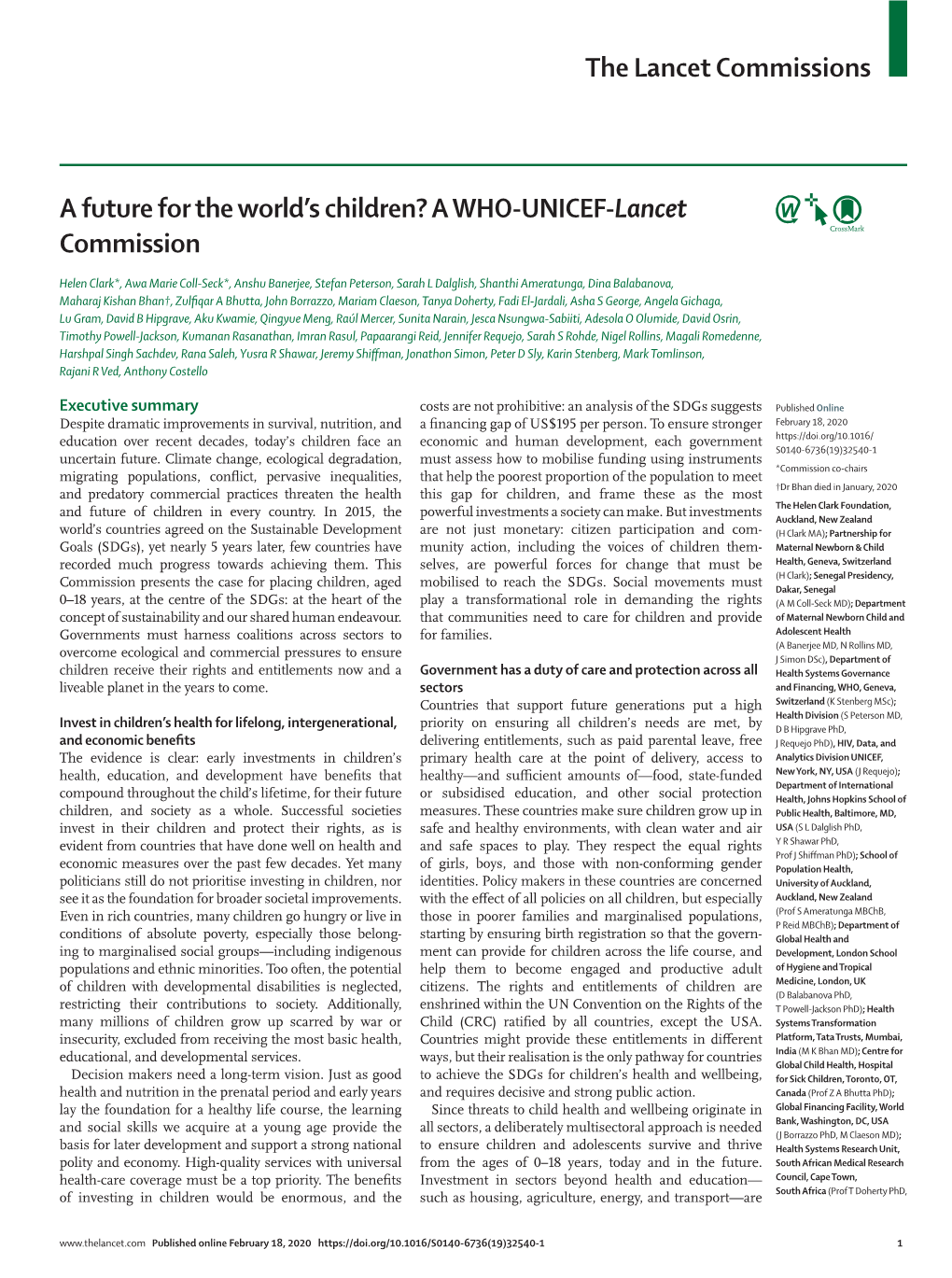 The Lancet Commissions a Future for the World's Children? A