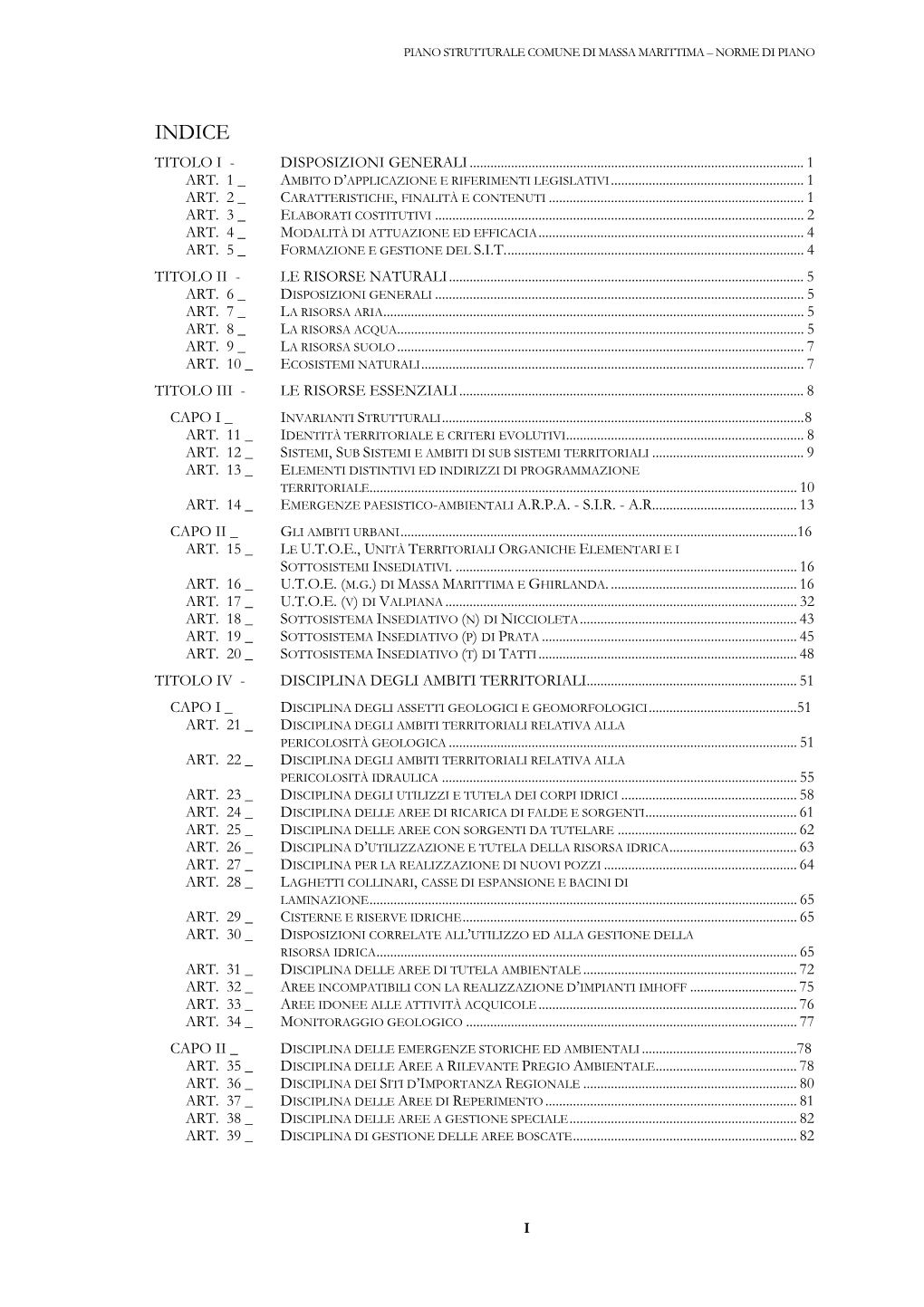 Indice Titolo I - Disposizioni Generali