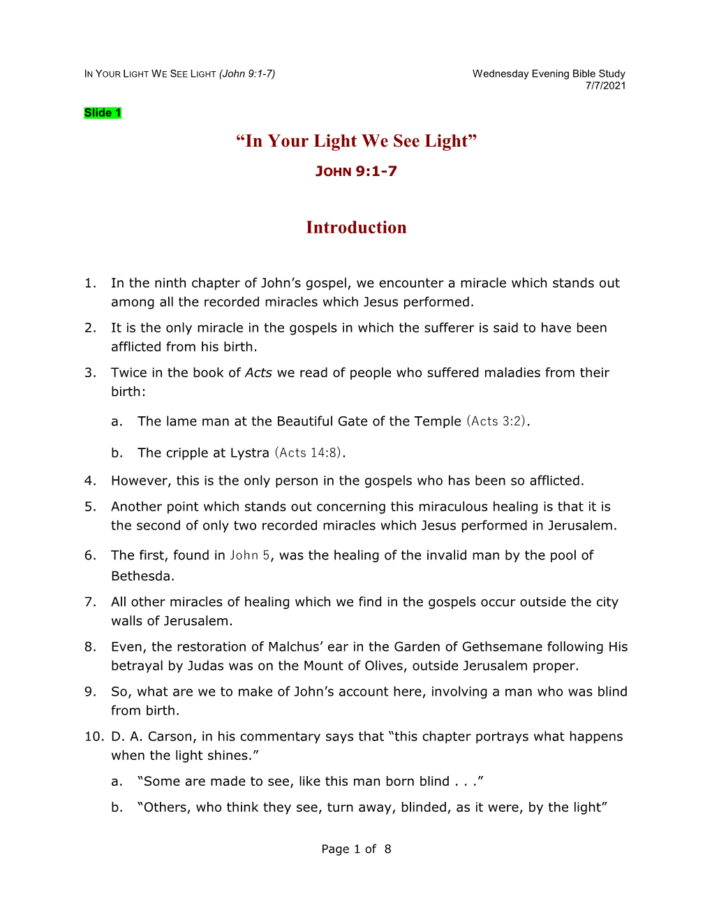 “In Your Light We See Light” Introduction