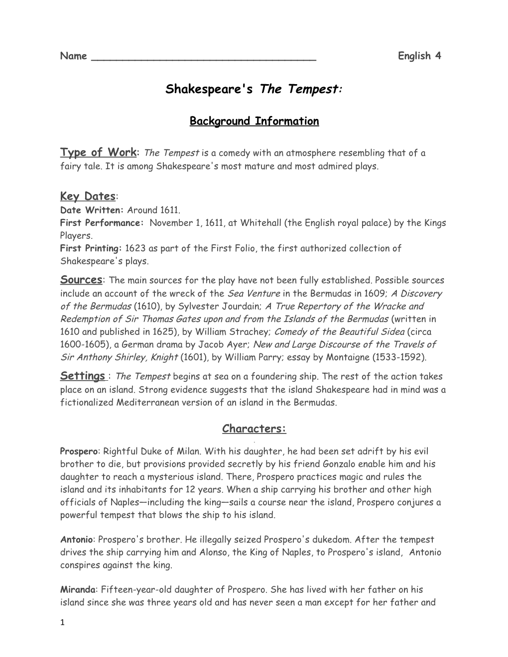 Shakespeare's the Tempest