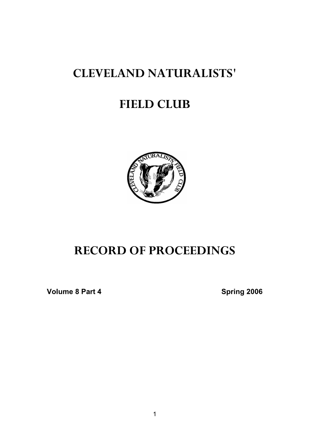 Cleveland Naturalists' Field Club Record of Proceedings