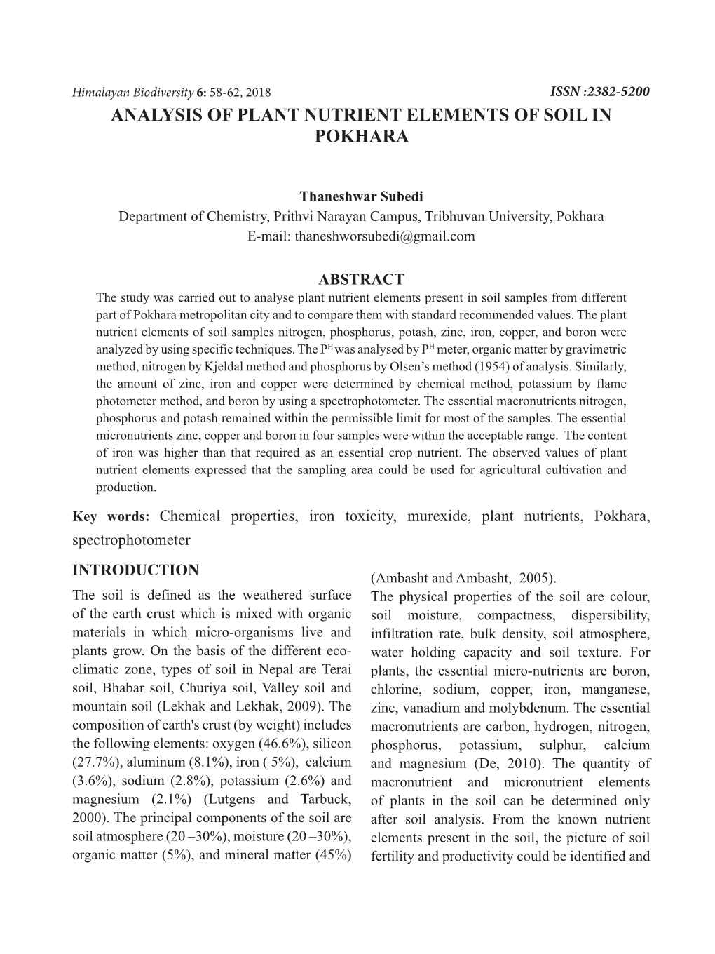 Analysis of Plant Nutrient Elements of Soil in Pokhara