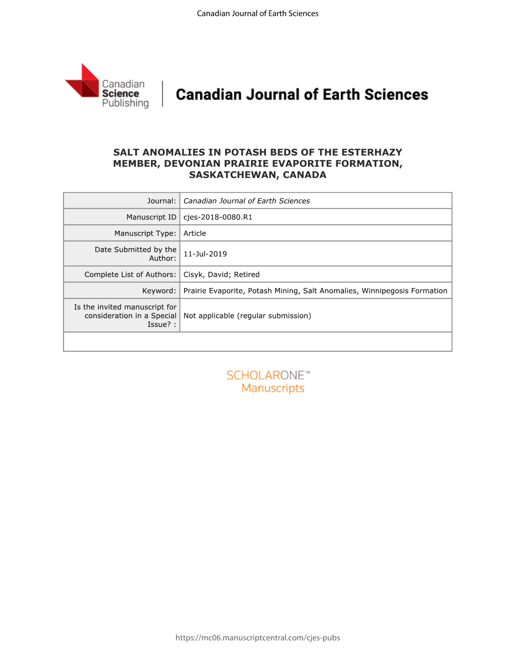 Salt Anomalies in Potash Beds of the Esterhazy Member, Devonian Prairie Evaporite Formation, Saskatchewan, Canada