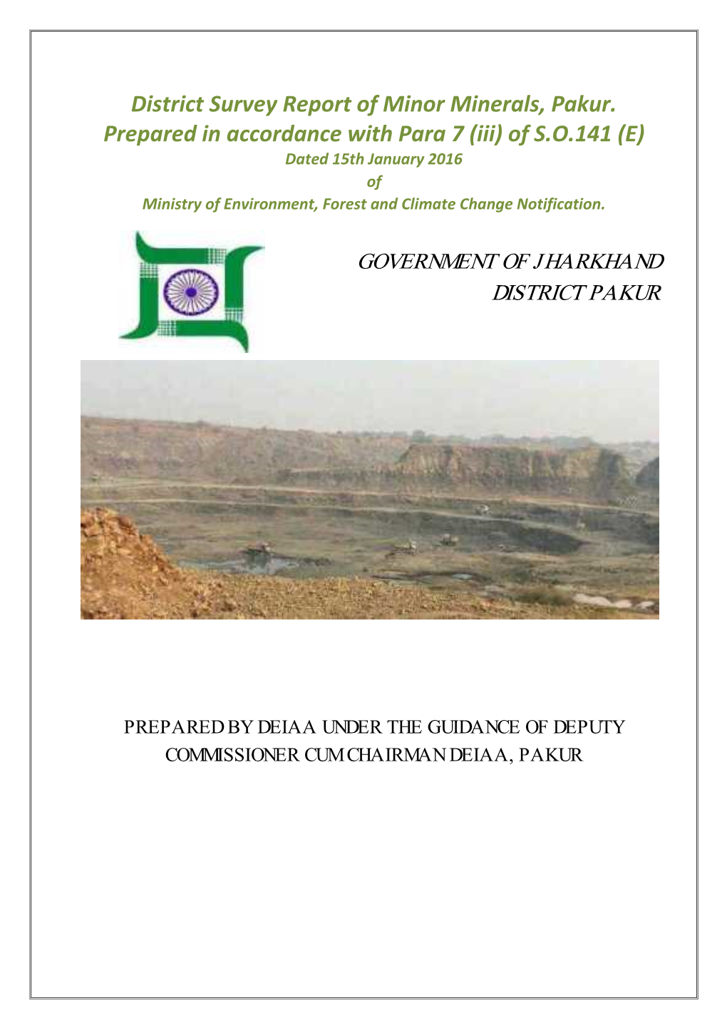 District Survey Report of Minor Minerals, Pakur. Prepared In