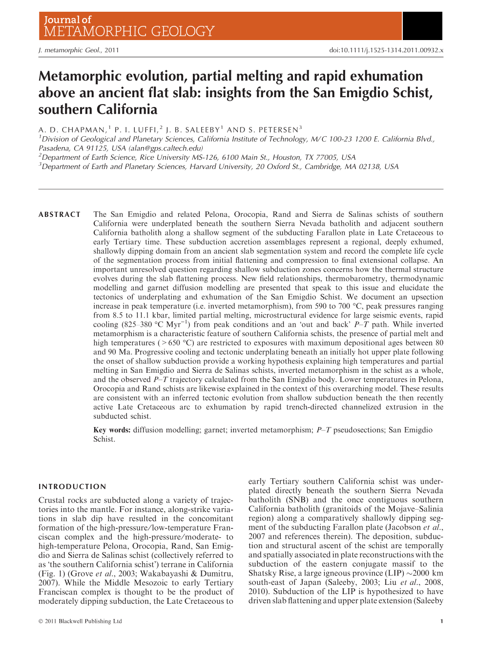 Insights from the San Emigdio Schist, Southern California