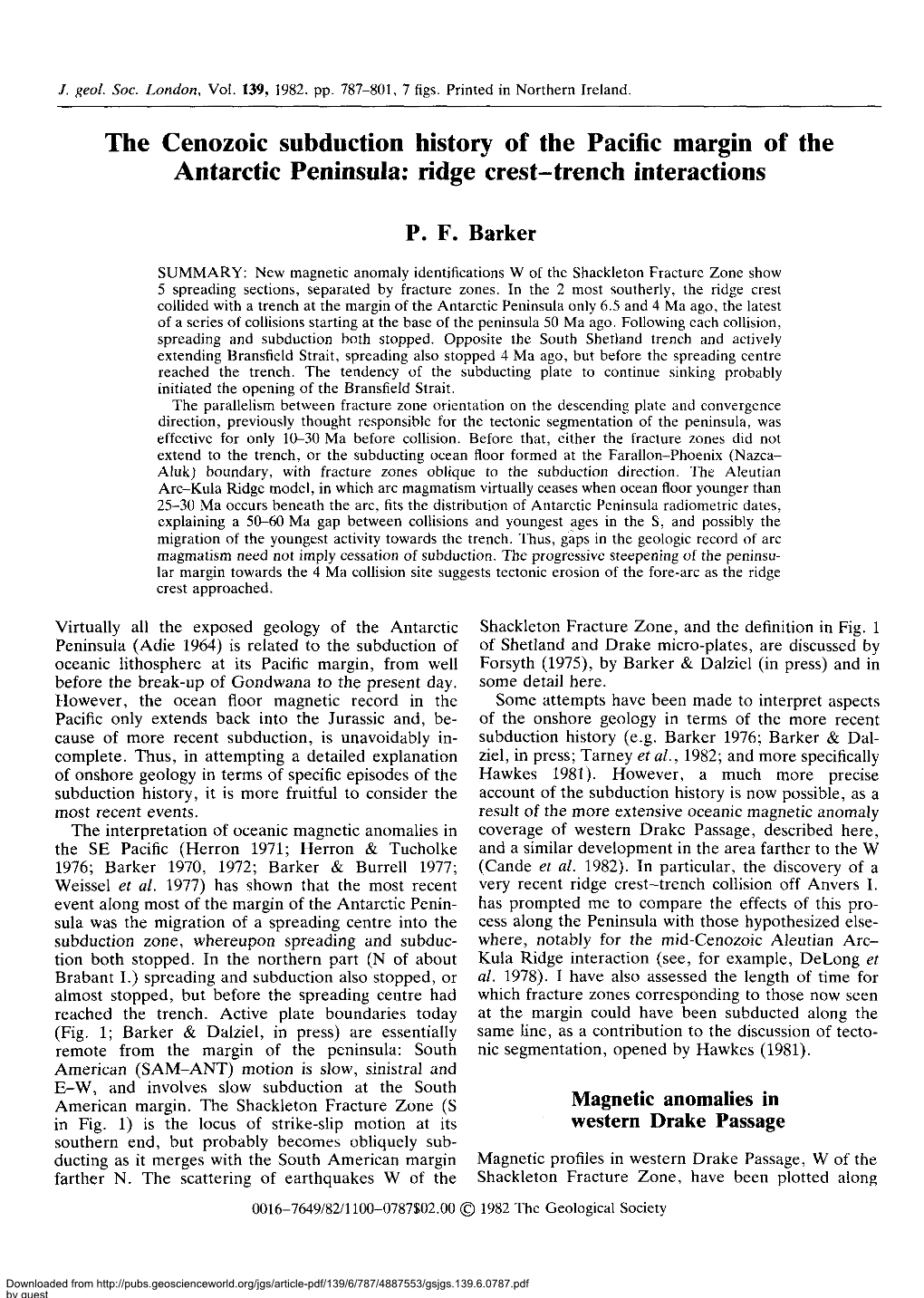 The Cenozoic Subduction History of the Pacific Margin of the Antarctic Peninsula: Ridge Crest-Trench Interactions