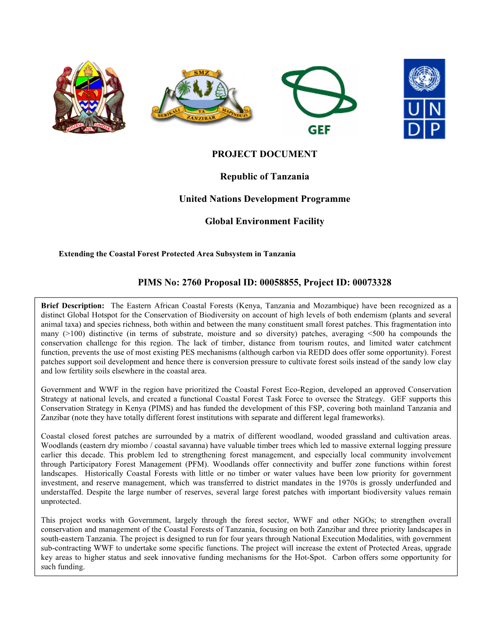 Coastal Forests Tanzania Proposal