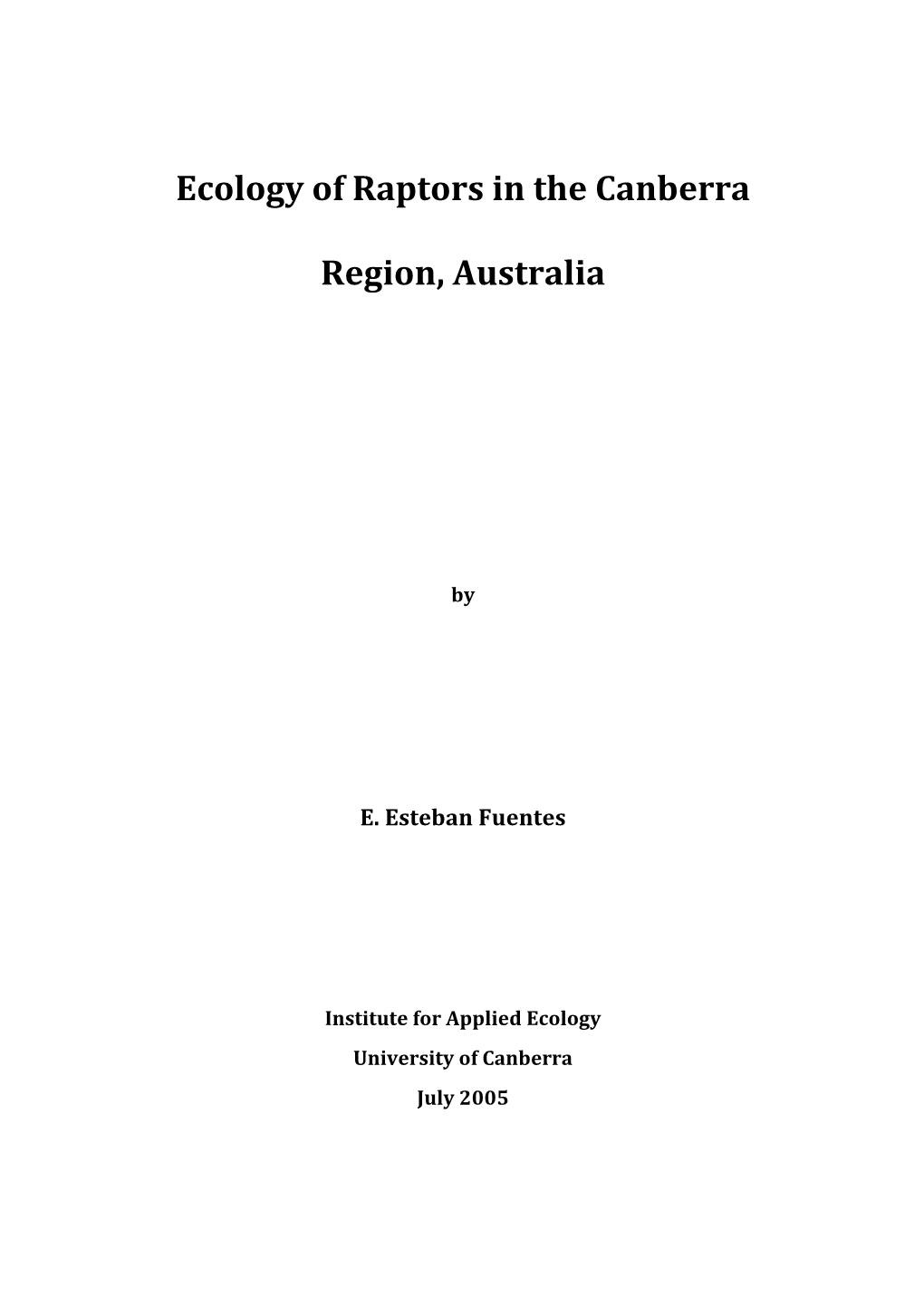 Ecology of Raptors in the Canberra Region, Australia