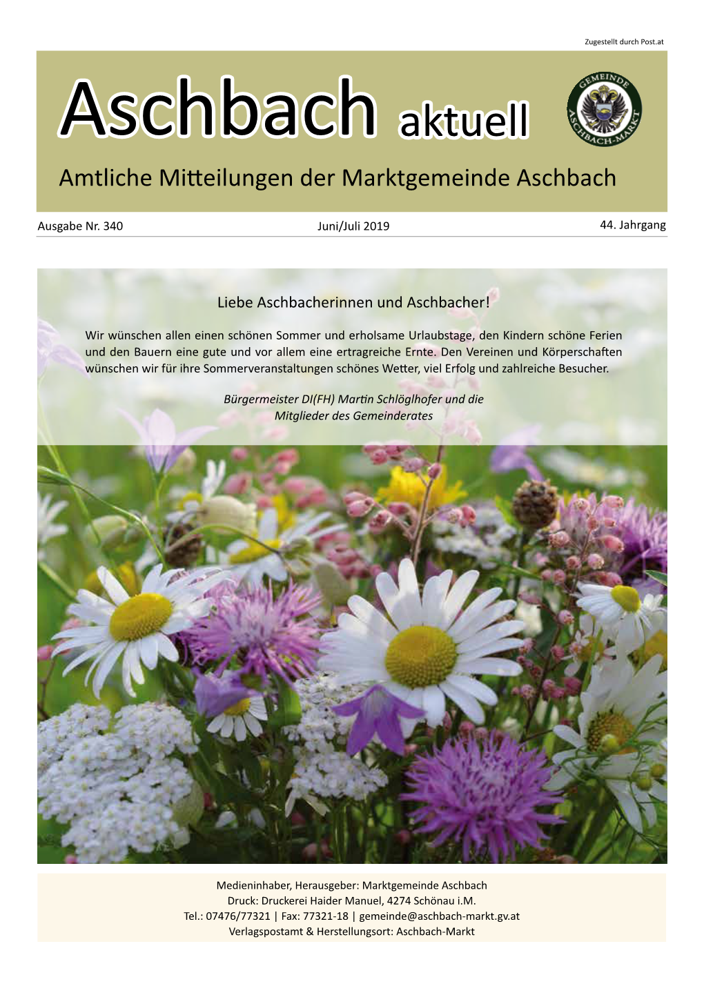 Amtliche Mitteilungen Der Marktgemeinde Aschbach