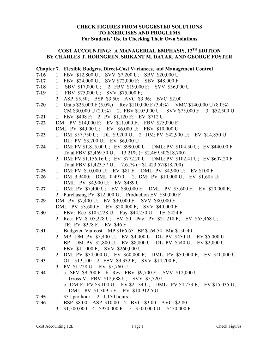 Check Figures from Suggested Solutions