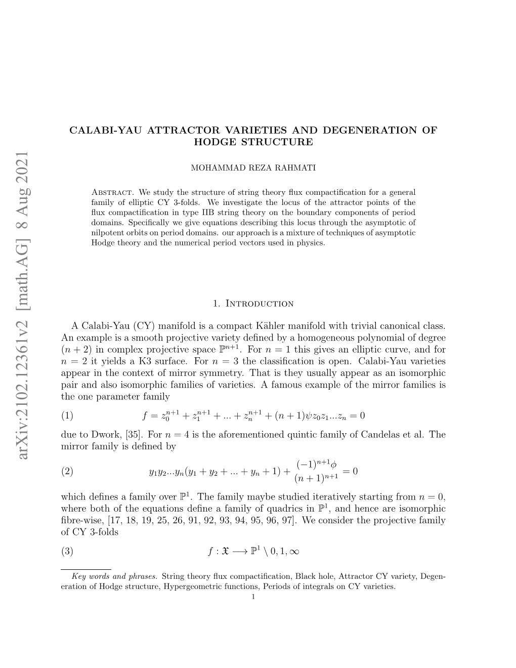 Arxiv:2102.12361V2 [Math.AG] 8 Aug 2021