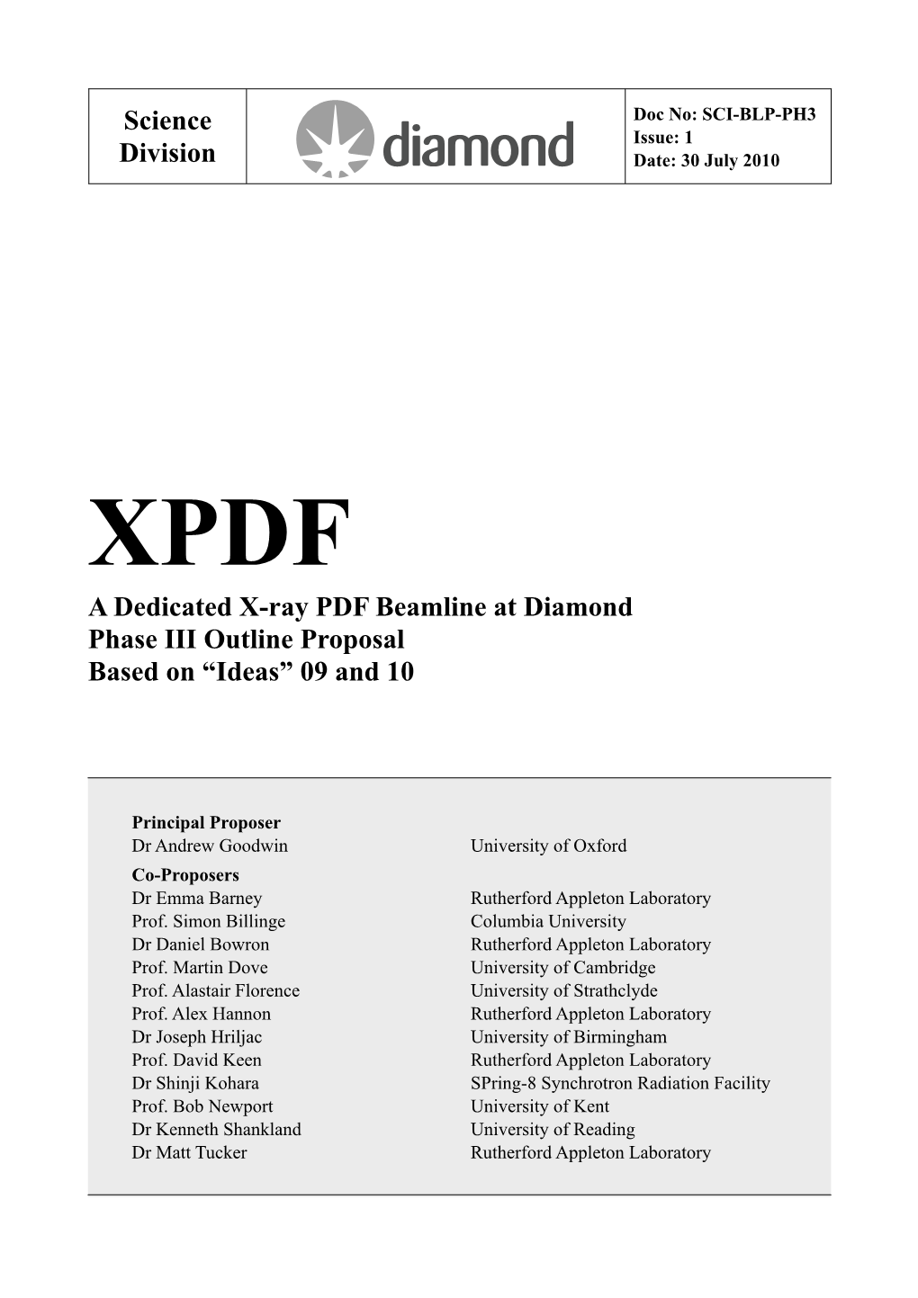 Science Division a Dedicated X-Ray PDF Beamline at Diamond Phase III