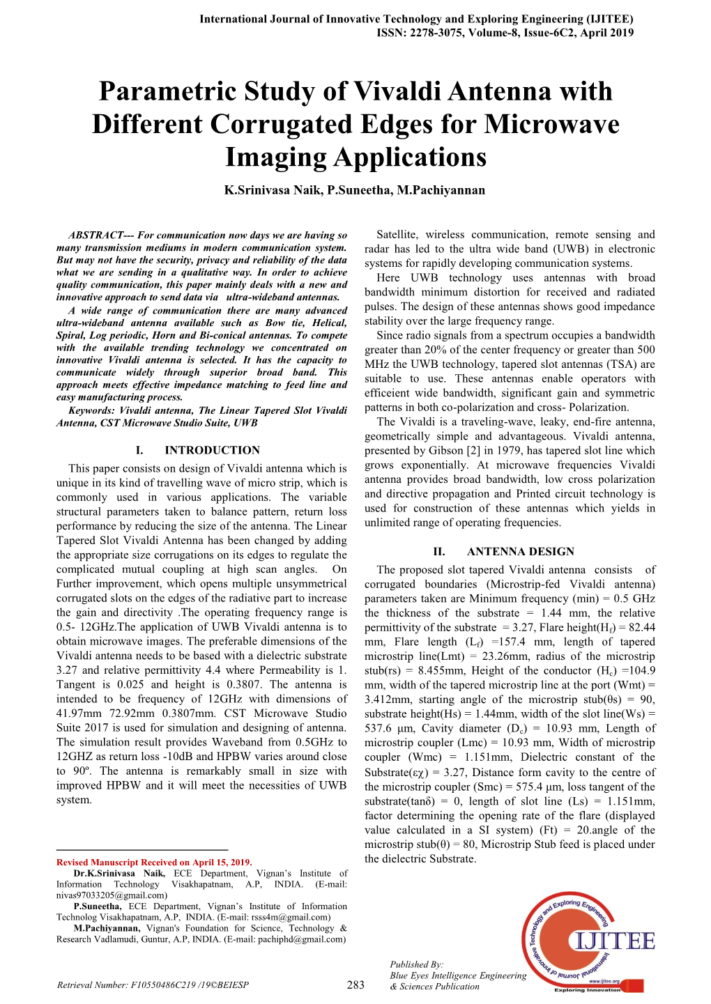 Parametric Study of Vivaldi Antenna with Different Corrugated Edges for Microwave Imaging Applications