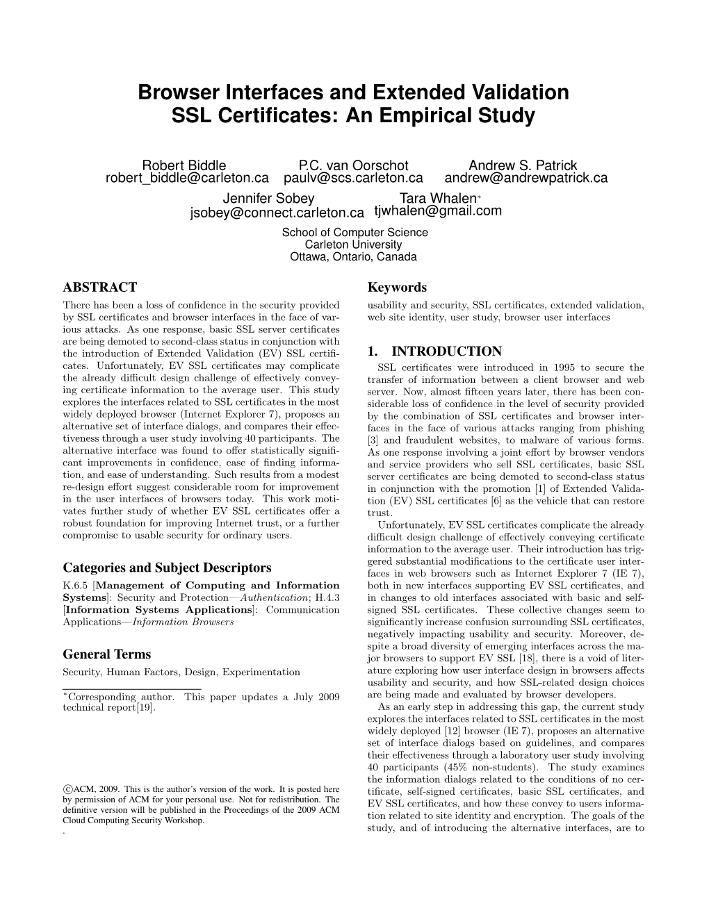 Browser Interfaces and Extended Validation SSL Certificates: an Empirical Study