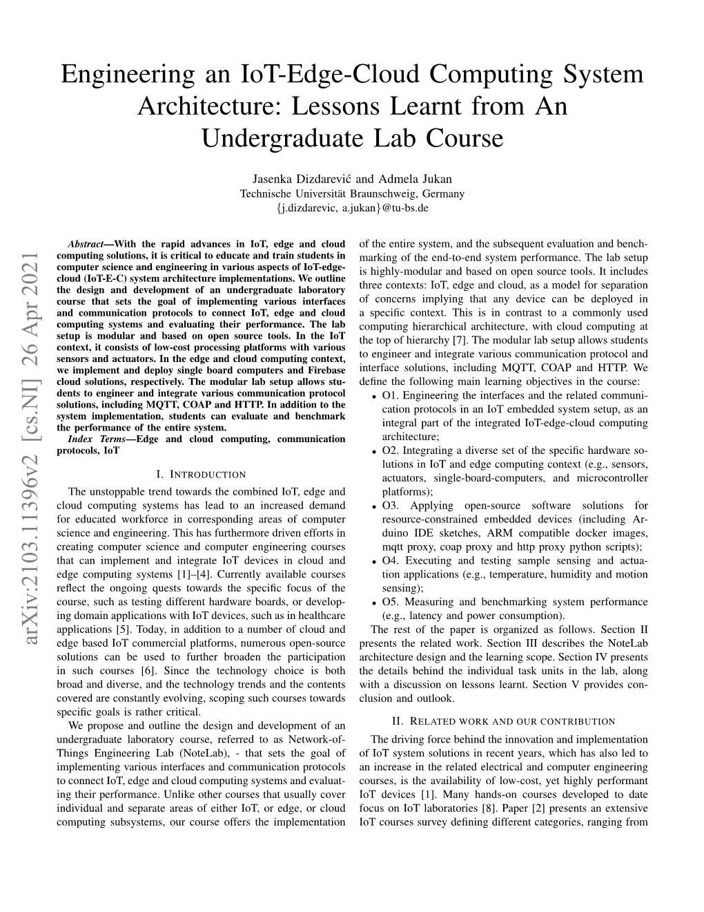 Engineering an Iot-Edge-Cloud Computing System Architecture: Lessons Learnt from an Undergraduate Lab Course