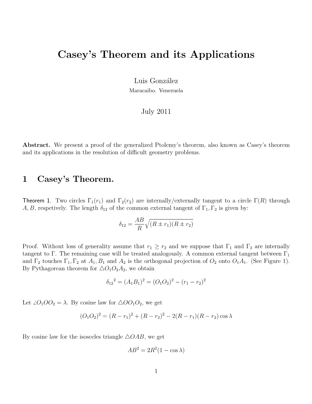 Casey's Theorem and Its Applications