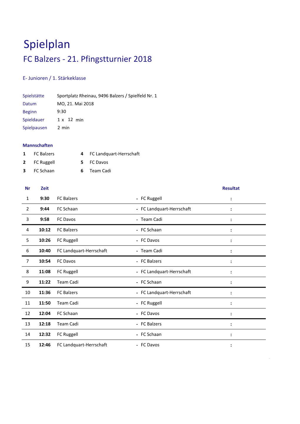 Spielplan FC Balzers - 21