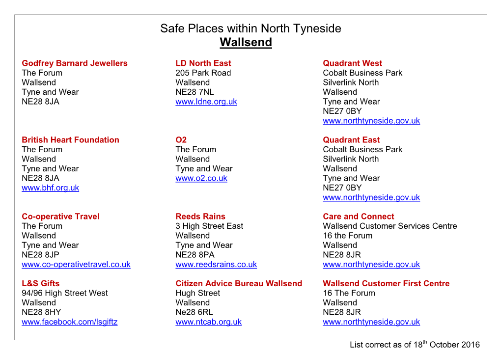 Safe Places Within North Tyneside Wallsend