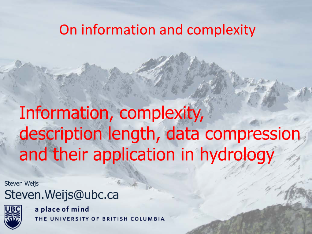 Information, Complexity, Description Length, Data Compression and Their Application in Hydrology
