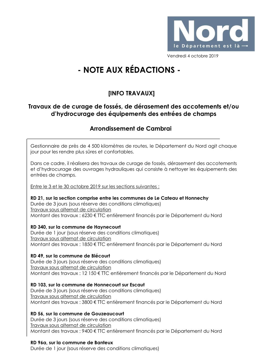 Note Aux Rédactions