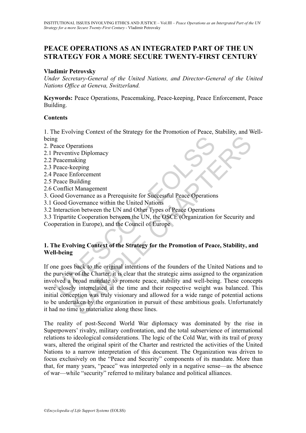 Peace Operations As an Intergrated Part of the UN Strategy for a More Secure Twenty-First Century - Vladimir Petrovsky