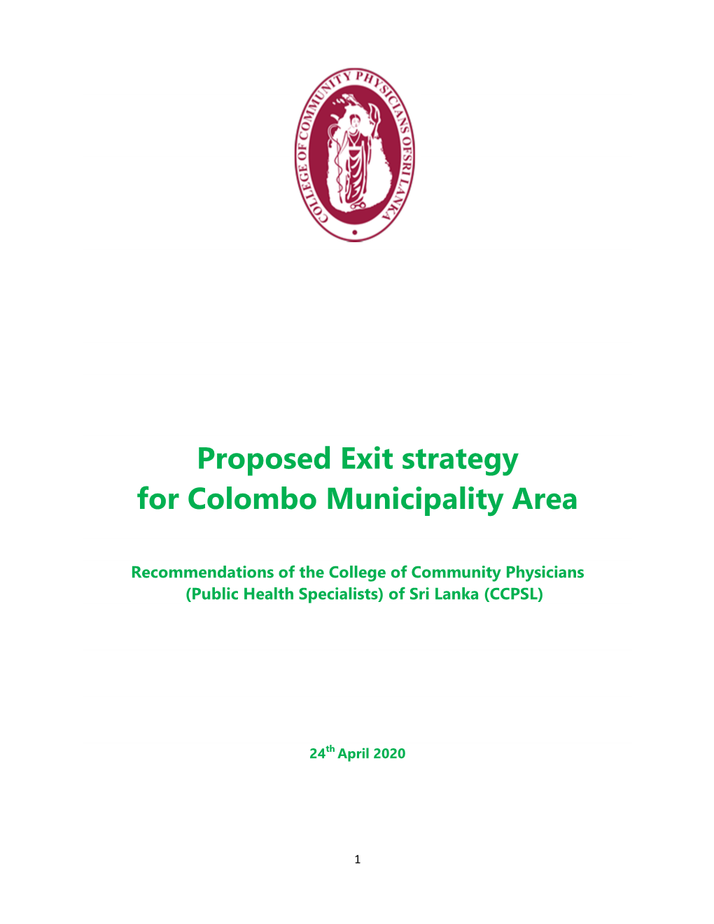 Proposed Exit Strategy for Colombo Municipality Area